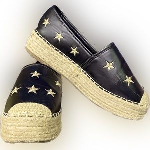 Espadrilles black with natural colored soles and stars size 8